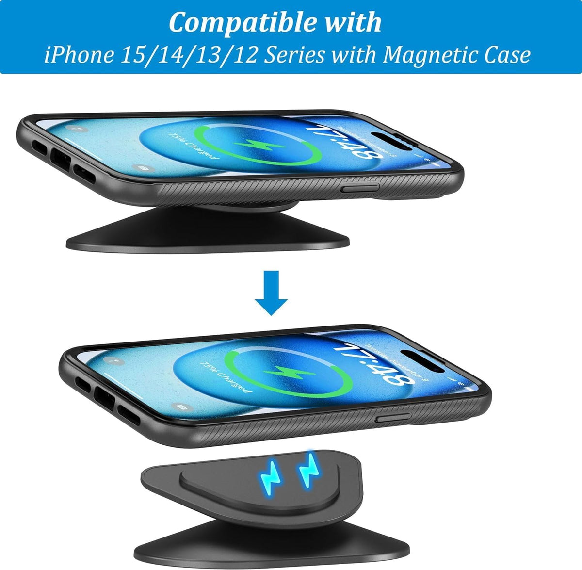 PlusAcc Stand for Show 5 (3rd Gen) - Adjustable Tilt Holder, Magnetic Table Stand Accessories Compatible with iPhone Models & Show 5 3rd Generation, Non-Slip Base (Black) - PuriLite