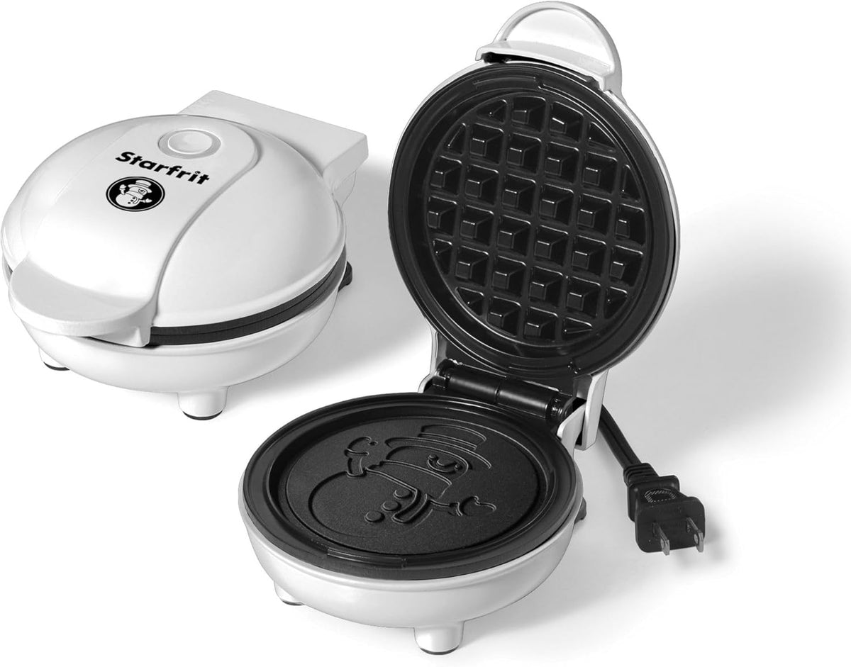 Starfrit 4-Inch Non-Stick Mini Waffle Maker – Snowman Shape - Compact - Easy to Clean - 350W - PuriLite
