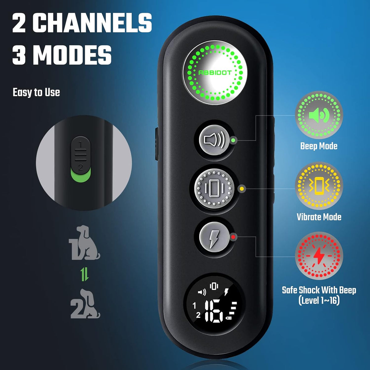 ABBIDOT Shock Collar (8-120 lbs) - Small Size Dog Training Collar with Remote Waterproof Rechargeable Dog Shock Collar with Remote E Collar for Small Medium Large Dogs - PuriLite