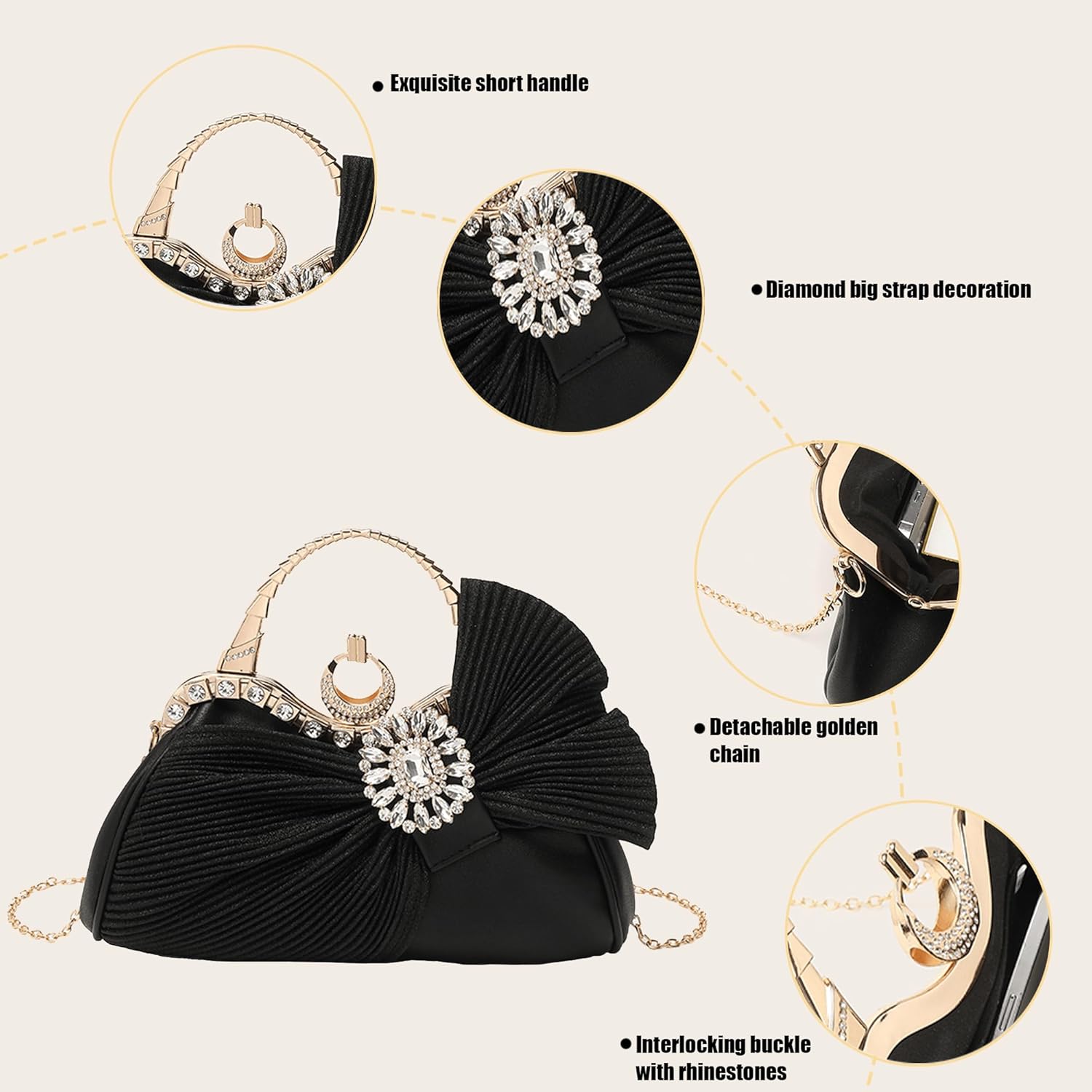 Buric Clutch Purses for Women Rhinestone Evening Handbag Bridal Wedding Prom Purse Formal Party Bow Tie Clutch for Women - PuriLite