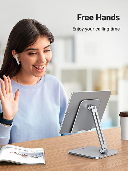 UGREEN Tablet Stand for Desk, Aluminum Stand for iPad Extended Height, Adjustable Foldable Portable Desktop Stand Holder for iPad Pro 12.9 11 9.7 10.5 iPad Air Mini Galaxy Surface iPhone 14 Pro, Grey - PuriLite