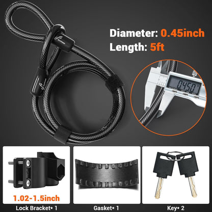 Sportneer Bike Lock: 17mm Heavy Duty Bike U Lock - High-Security Anti-Theft with 12mm x1.5m Steel Cable, 8''x5'' Compact Design, Includes Mounting Bracket for Mountain/Road/Folding/Electric Bikes - PuriLite