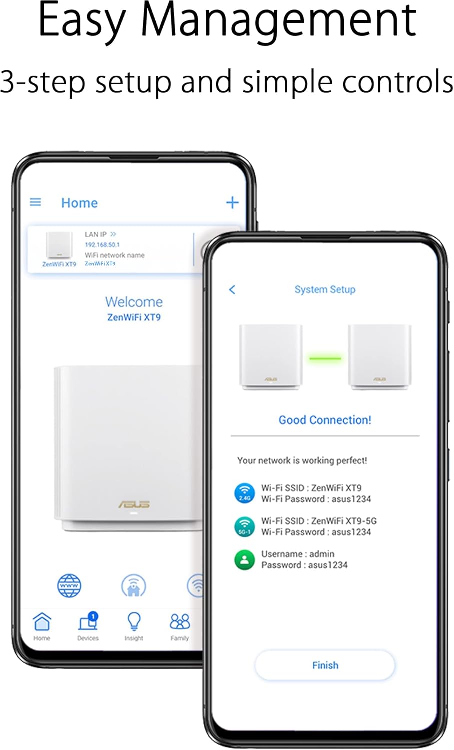 ASUS ZenWiFi XT9 AX7800 Tri-Band WiFi 6 Mesh System, Covearge up to 5700 sq ft, Subscription-Free Network Security, Advanced Parental Controls, 4G & 5G Mobile Tethering, VPN, Easy Setup, 2.5G Port - PuriLite