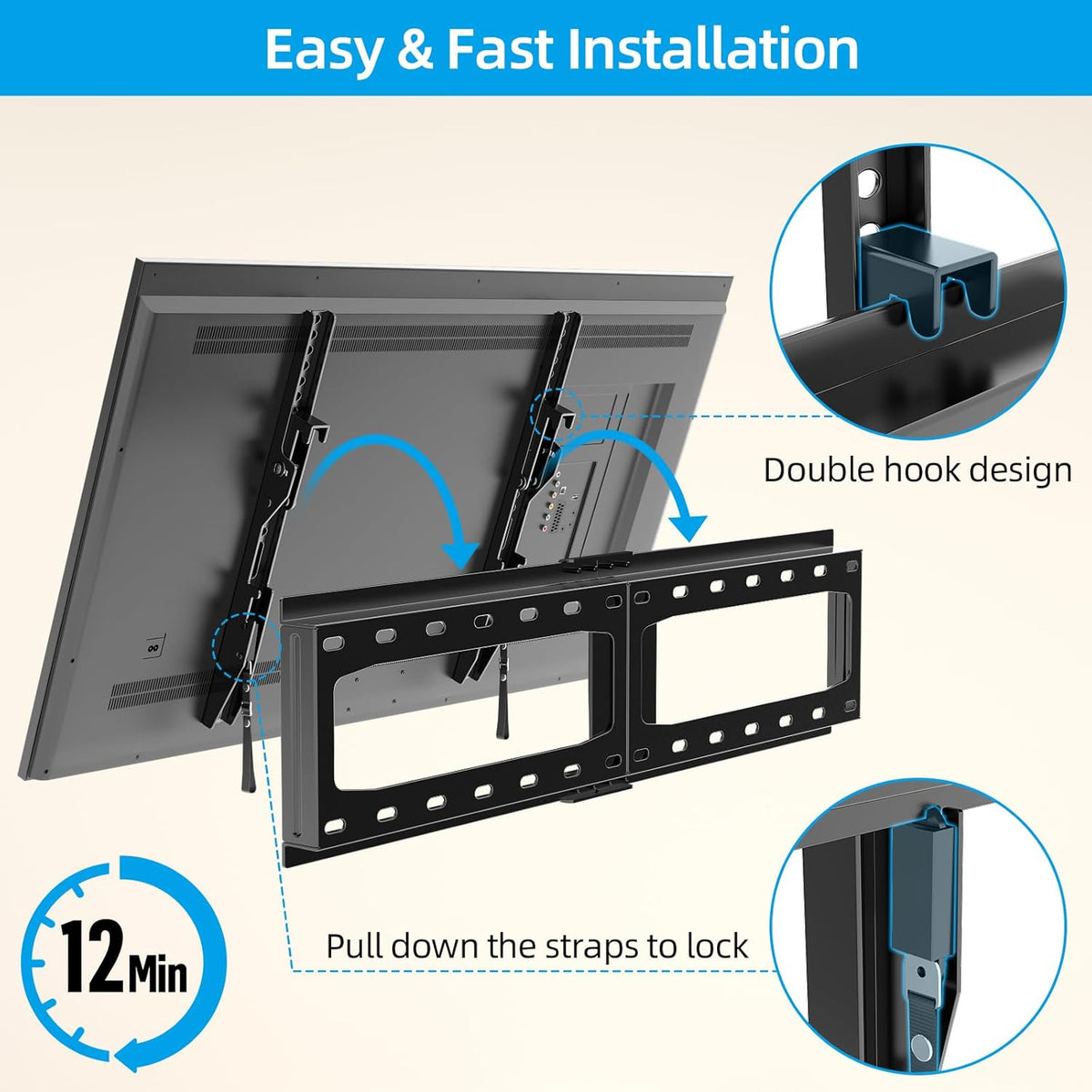 HOME VISION TV Wall Mount Tilt for Most 32-84 inch Flat Curved TV, Low Profile Tilting Wall Mount TV Bracket Fits 16”-18”-24” Wood Stud, Max VESA 600X400mm, Up to 165lbs, Quick Release - PuriLite