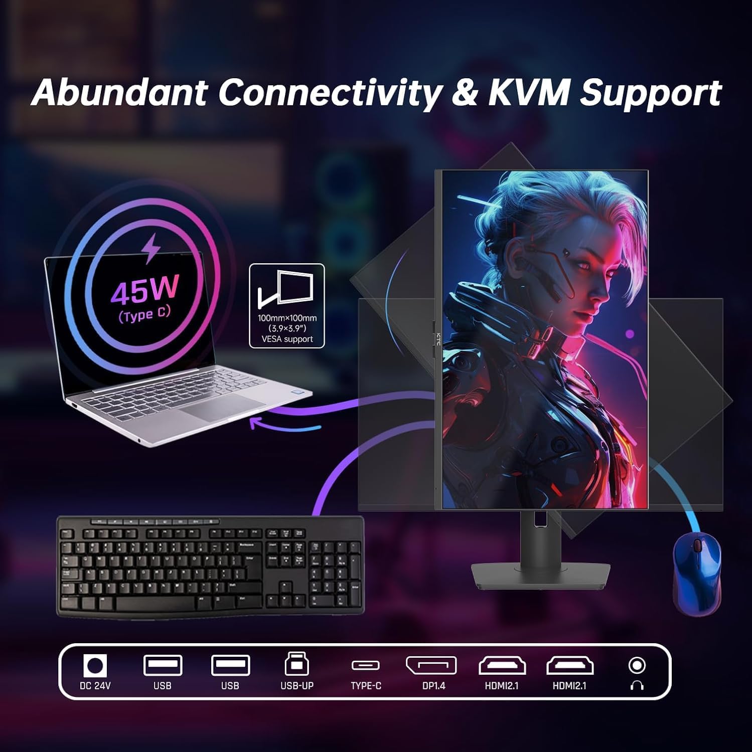 KTC 32 Inch 2K Computer Monitor, IPS 1440p Monitor with Ultra-Thin Bezels, HDR10, Freesync/G-sync, HDMI/DP Ports, Tilt Adjustable, Eyecare, Ideal for Business, Office, and Casual Gaming - PuriLite