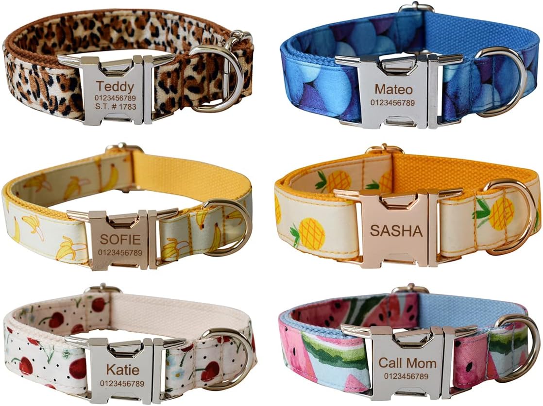 Custom Dog Collar with Metal Buckle - Pet Collars Personalized with Name and Phone Number (Plaid) - PuriLite