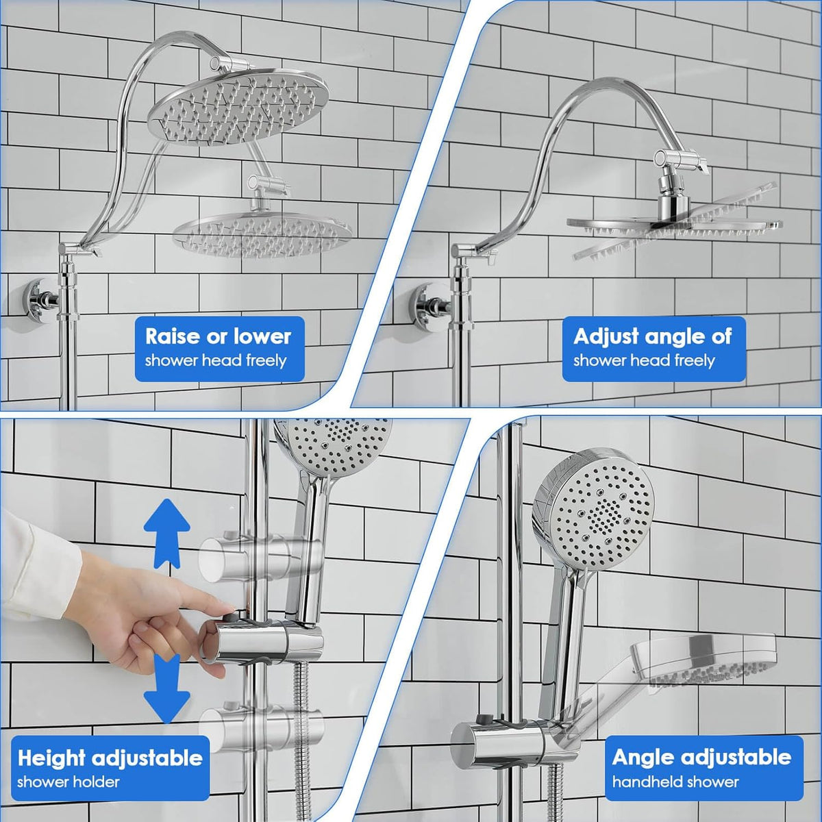 ROVOGO Retrofit Shower System with 7" RainShower, 5-Setting Handheld, 22" Slide Bar with 3-Way Rotary Diverter, Exposed Pipe Shower Column Kit 304 Stainless Steel, Chrome (NOT Include Mixer Valve) - PuriLite
