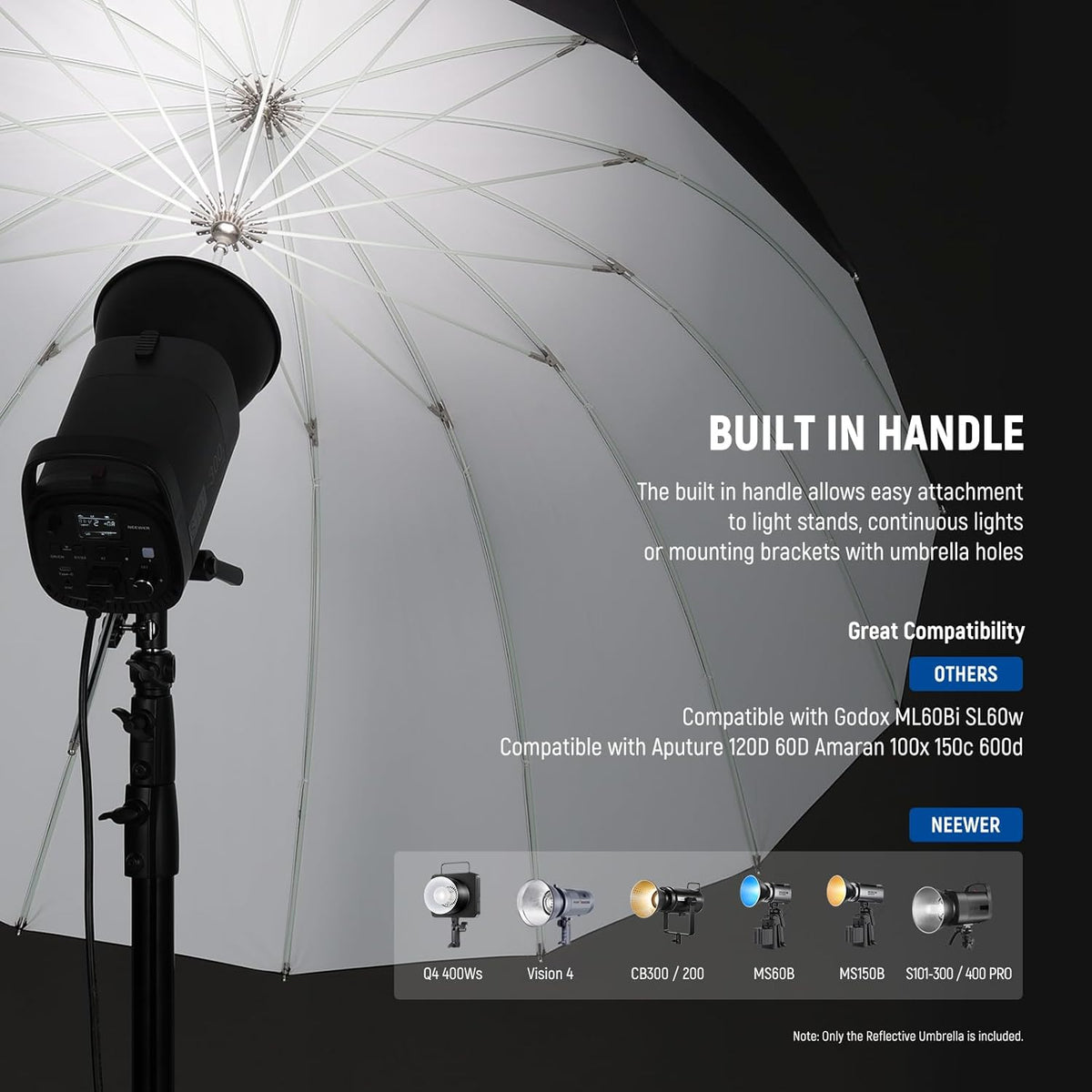 NEEWER 71"/180cm Parabolic Reflective Umbrella Photography with White Inner, Soft Lighting with Diffuser Cover, Bag, Quick Fold for Camera Photo Studio Video Light Shooting Monolight Flash, NS4U - PuriLite