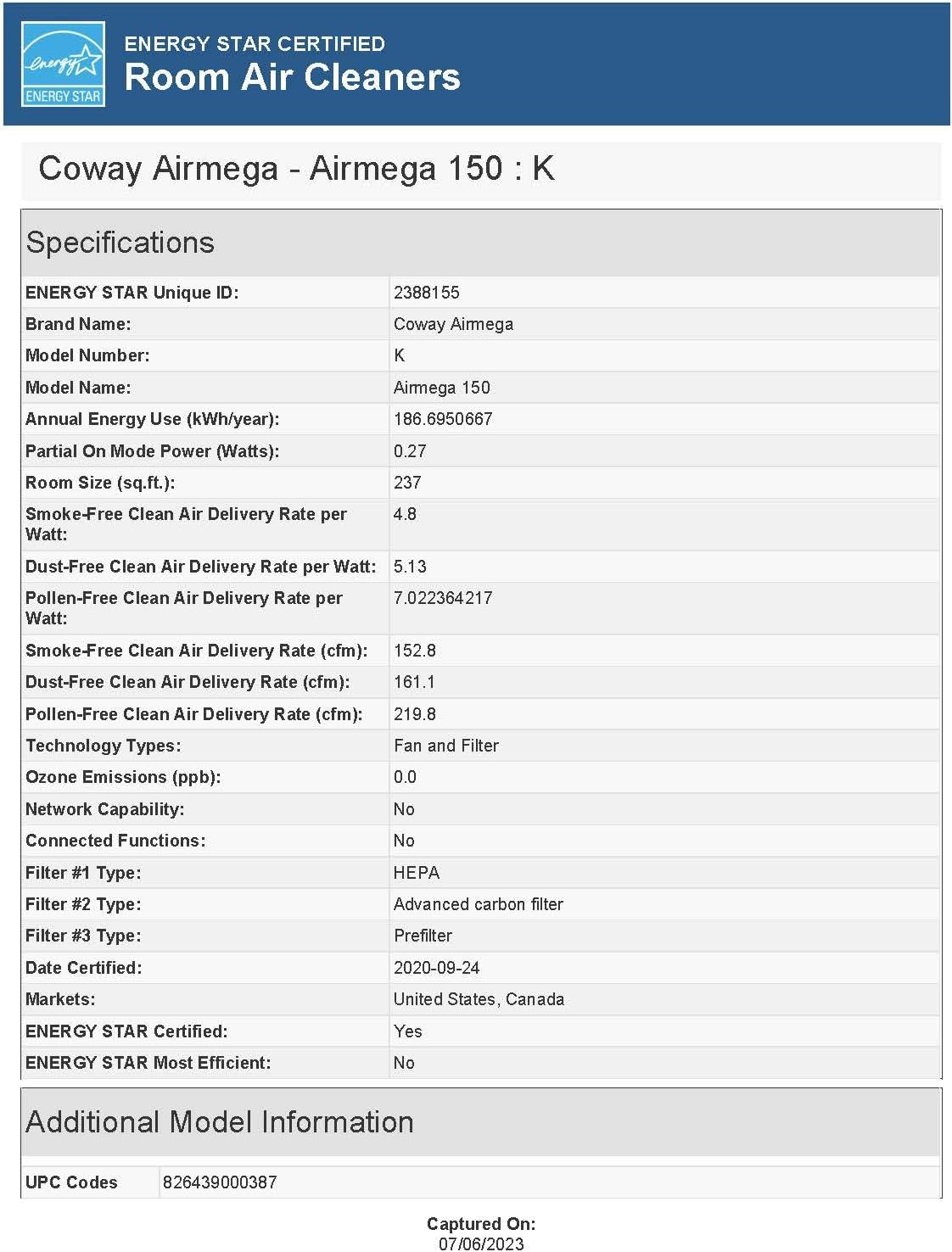 Coway Airmega 150 True HEPA Air Purifier with Air Quality Monitoring, Auto Mode, Filter Indicator, Dove White - PuriLite