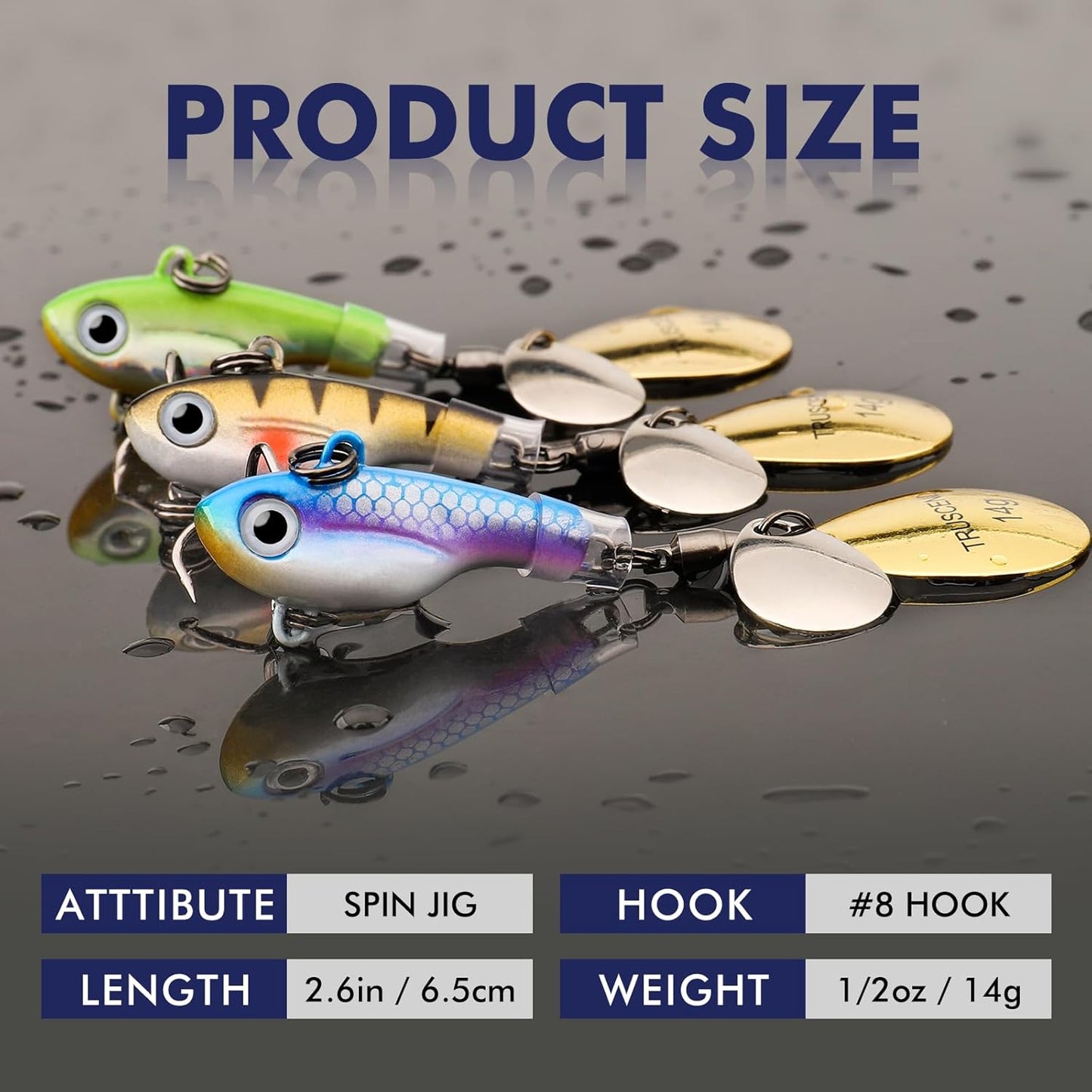 TRUSCEND Fishing Spinners with Unique Double Spoons, Nano-Plated Rooster Tail Fishing Lures with Copper Body & Blade, Great Action Blade Bait for Bass Trout Walleye, Freshwater Ice Fishing Jigs - PuriLite