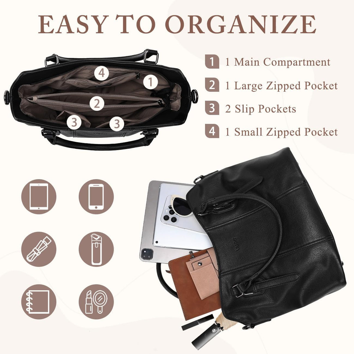 Hobo Bags for Women,VASCHY Vegan Leather Handbag Purse Top Handle Satchel Boho Shoulder Bag with Crossbody Guitar Strap - PuriLite