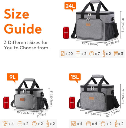 Lifewit Large Lunch Bag for Adults, 24-Can 15L Insulated Lunch Box Leakproof Soft Cooler Cooling Tote for Men Women, Waterproof Reusable Cooler Bags for Work Office Outdoor Picnic Camping, Black - PuriLite