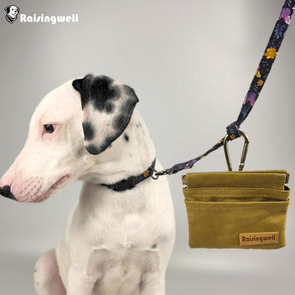 Raisingwell Dog Treat Pouch, Black Pocket Sized Pet Training Pouch, Cotton Fabric, Hand Free Dog Walking Bag with Carabiner, Self-Closing Pet Feed Snack Reward, for Pet Puppy Travel or Outdoor Use - PuriLite