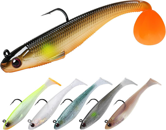 TRUSCEND Easy Catch Pre-Rigged Soft Lures, Unique Vibrating Swim Action and Trembly Sinking Move for More Bites, Amazing Soft Swimbait for Family Fishing, Fishing Lures for Bass Trout Crappie Walleye - PuriLite