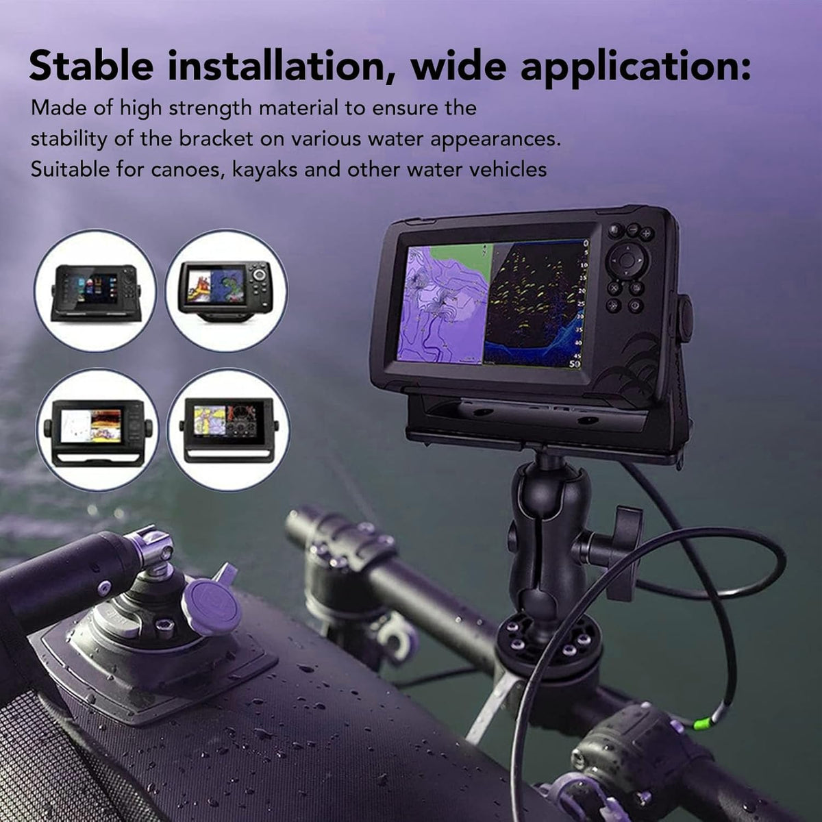 ZAWELIYO Fish Finder Mount Holder Rack 360 Degree Rotatable Height Adjustable Shock for Kayaks Canoes Accessories - PuriLite