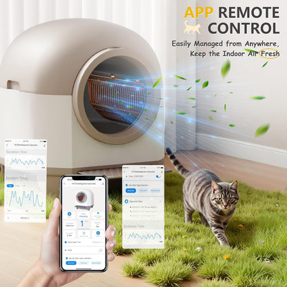 VICTONE Self Cleaning cat Litter Box with App Control Support Safety Protection, 90L Automatic Cat Litter Box for Multiple Cats with A Complimentary Garbage Bag (White) - PuriLite