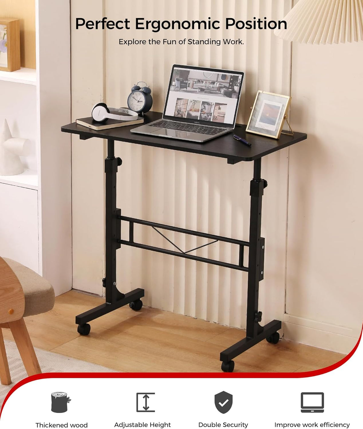 Purilite Select 32-Inch Adjustable Height Mobile Standing Desk - PuriLite
