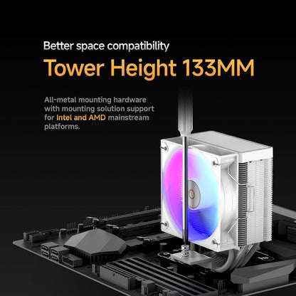 Gamma A40 ARGB BK CPU Cooler,100mm PWM Fan,133mm Height Single Tower Computer Compact CPU Air Cooler,4 Copper Direct Contact Heat Pipes,for Intel LGA 115X/1200/1700/1851 &AMD AM4/AM5 - PuriLite