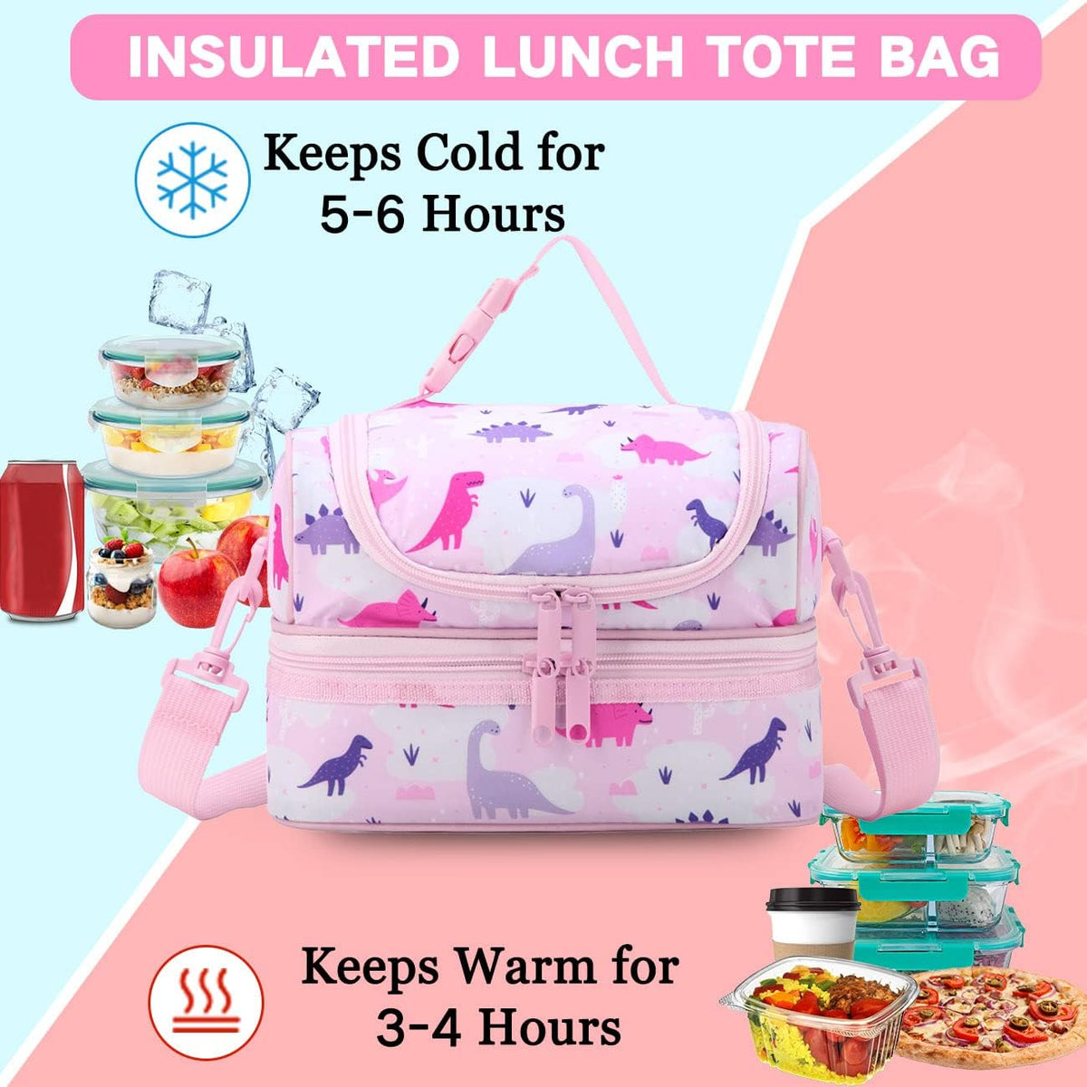 VASCHY Lunch Box Bag Men, Insulated Two Compartments Bento Cooler Bags for Adults/Women/Kids for School,Daycare,Kindergarten,Picnic Black - PuriLite