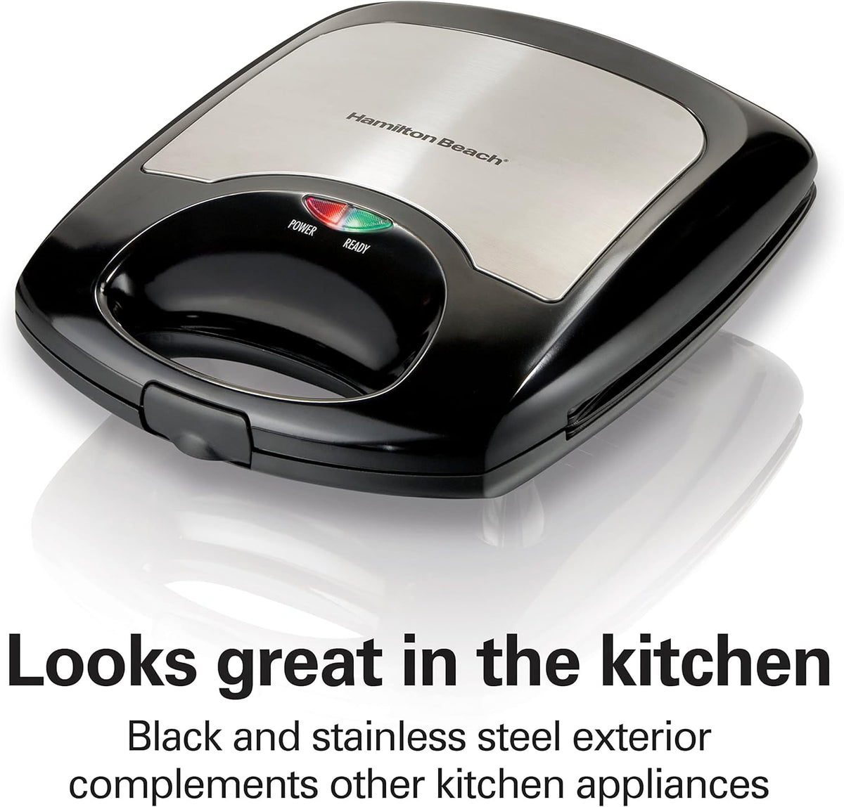 Hamilton Beach 4-Slice Non-Stick Belgian Waffle Maker with Indicator Lights, Compact Design, Black (26020) - PuriLite