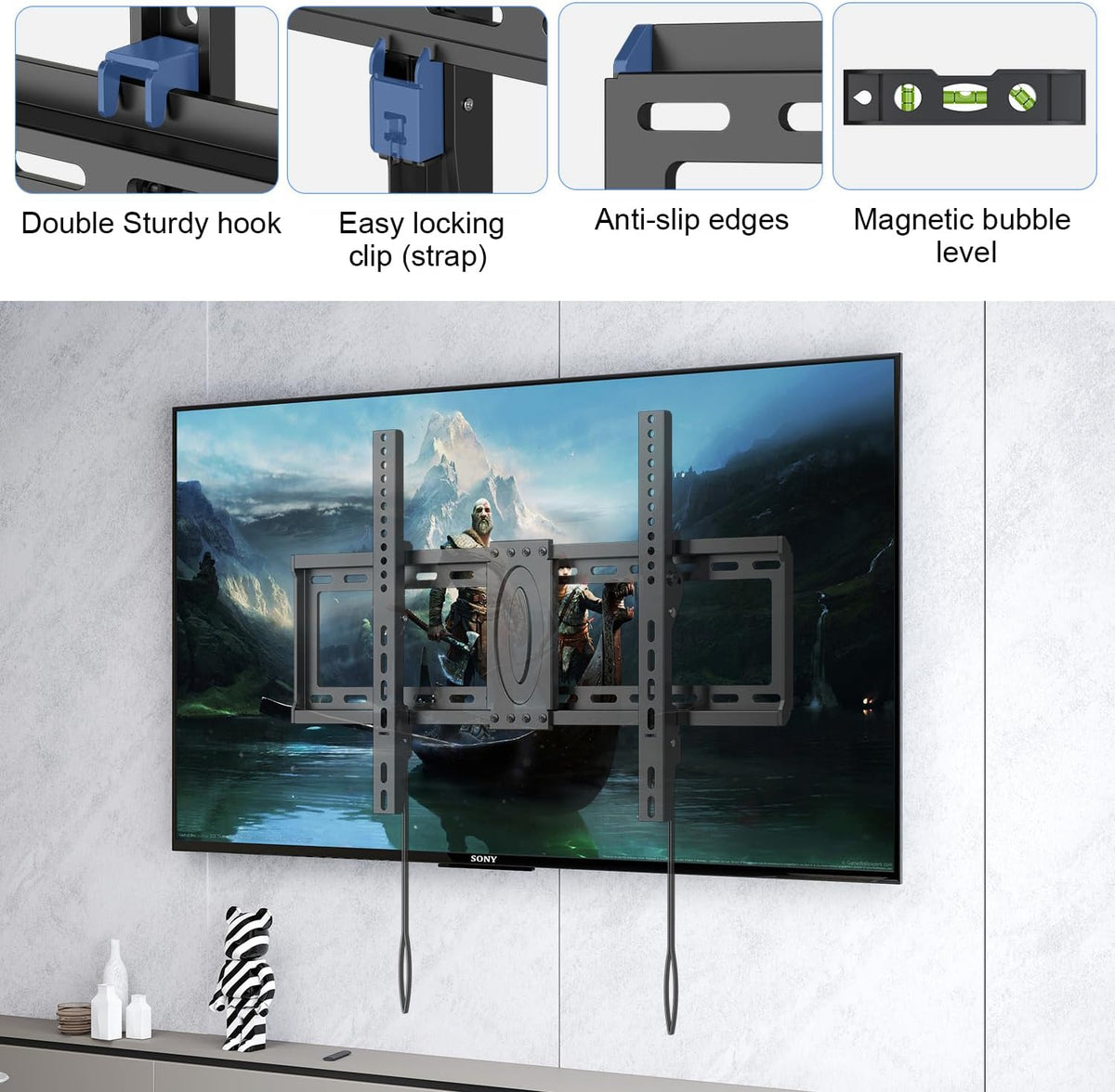 Suptek Tilt TV Wall Mount Bracket for Most 26-60 inch LED, LCD and Plasma TV, Mount with Max 400x400mm VESA and 99lbs Loading Capacity, Fits Studs 16" Apart, Low Profile with Bubble Level - PuriLite