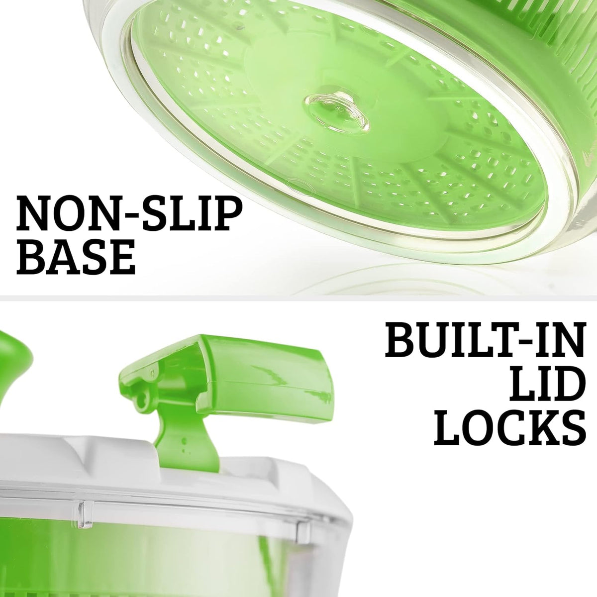 Zulay Kitchen Salad Spinner Large 5L Capacity - Manual Lettuce Spinner with Secure Lid Lock & Rotary Handle - Easy to Use Salad Spinners with Bowl, Colander & Built-in Draining System (Green) - PuriLite