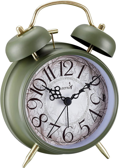 FLOITTUY Loud Alarm for Deep Sleepers 4'' Retro Twin Bell Alarm Clock with Backlight for Bedroom and Home Decoration(Retro White) - PuriLite