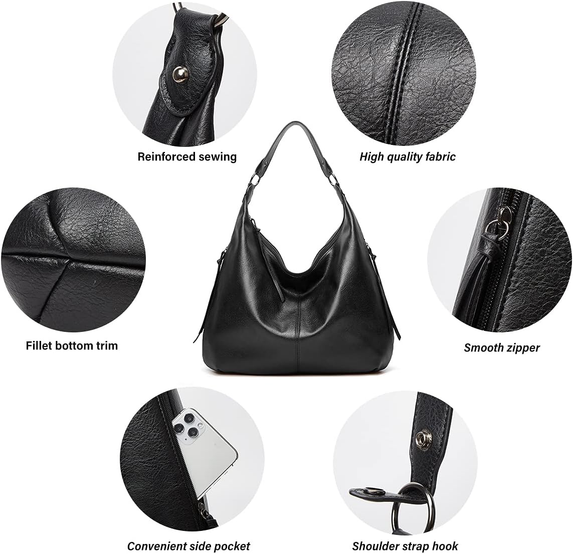 Ashioup Hobo Bags for Women Soft PU Leather Shoulder Bag Vintage Slouchy Handbag with Zipper - PuriLite