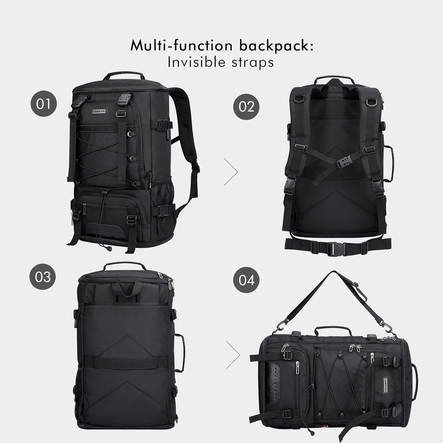 WITZMAN Travel Backpack for Men Large Carry on Backpack Convertible 3 in 1 Bags with Shoe Compartment Fit 17 Inch Laptop(B689 Silvery Grey) - PuriLite