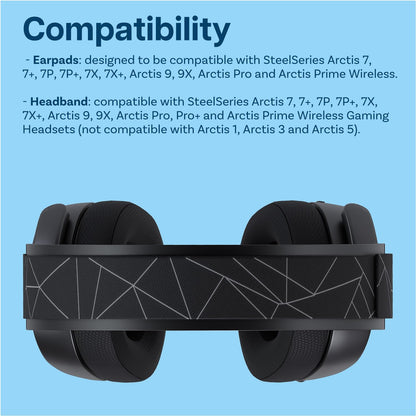 Ear Pads & Headband Replacement for SteelSeries Arctis 7/9 / Pro & Prime Wireless Gaming Headset etc. by MMOBIEL - Cooling Gel Ear Pad Cushions & Elastic Fabric Headband Top Pad Cushion - PuriLite
