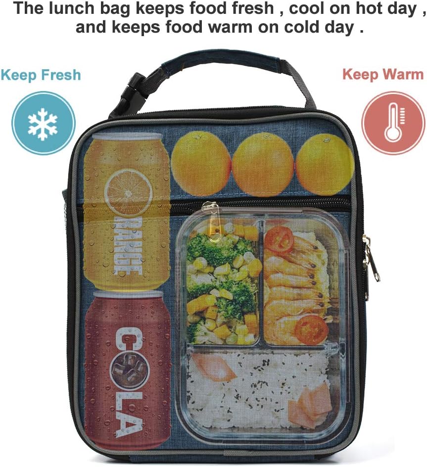 Insulated Lunch Bag, Leakproof Portable Lunch Box for Women Men Boys Girls, Large Capacity Cooler Bag with Handle and Bottle Pocket for Office School Camping Hiking Outdoor Beach Picnic (Black) - PuriLite