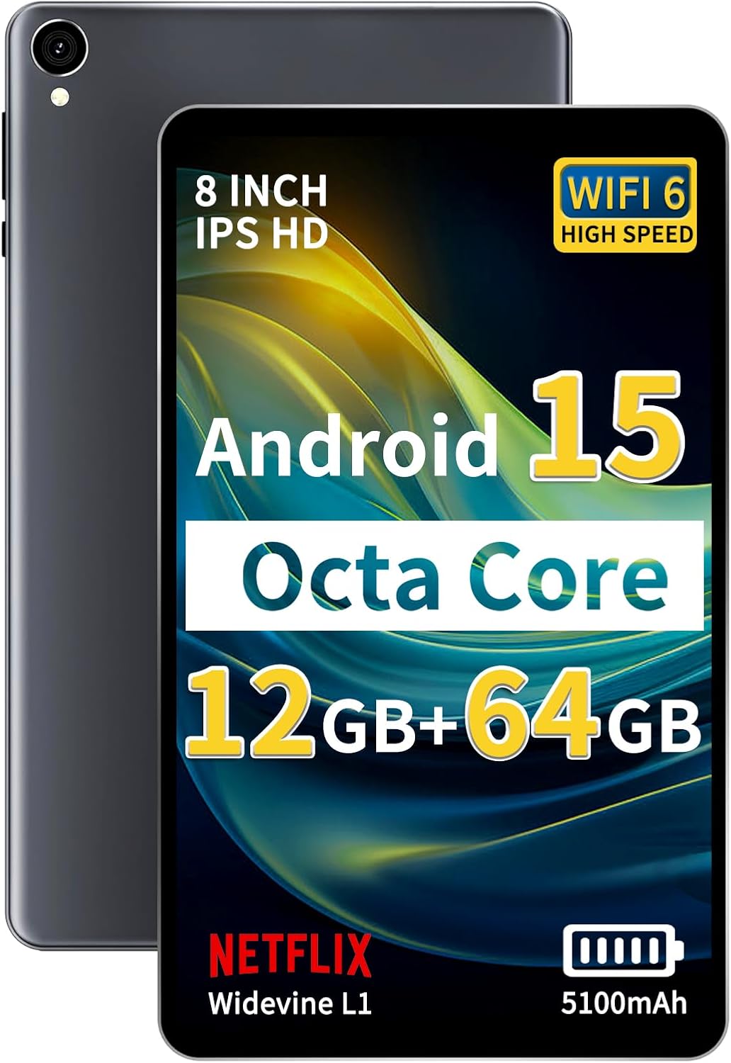 2025 Topsand Android 15 Tablet 8 inch Tablet, Octa-Core Processor, 12GB RAM 64GB ROM 2TB Expandable, 1280 * 800 IPS HD Screen, WiFi6, BT5.4, Widevine L1, 5MP+8MP Dual Camera - PuriLite