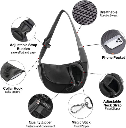 FDJASGY Pet Sling Carrier for Small Dogs Cats,Breathable Mesh Travelling Hand Free Puppy Backpack with Pouch and Adjustable Strap Carrier Grey - PuriLite