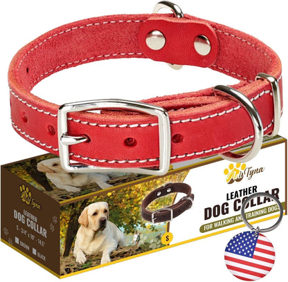 ADITYNA Heavy-Duty Leather Dog Collar for Medium Dogs - Soft and Strong, 100% Genuine Leather - Collier Pour Chien (Medium: Fit 13" - 20" Neck, Brown) - PuriLite
