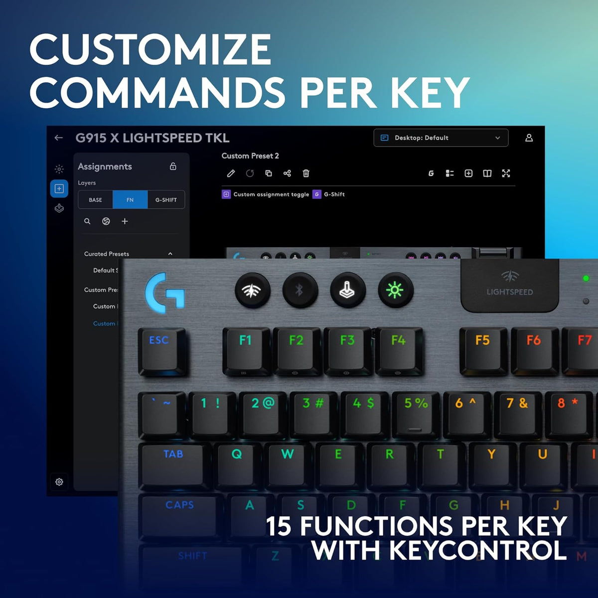 Logitech G915 X Lightspeed TKL Low-Profile Wireless Gaming Keyboard, Double-Shot PBT Keycaps, Fully Programmable Keys, RGB Backlighting, Sleek Aluminum Finishing, GL Brown Tactile - PC/Mac - PuriLite
