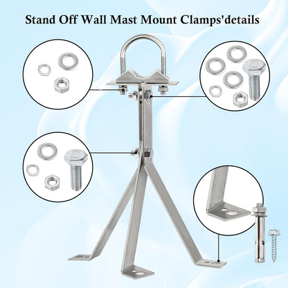 XRDS-RF 16 Inch Heavy-Duty Wall Mount Stand Off Mast for TV Antenna - Windproof Mounting Bracket (2-Leg + 2-Leg) - PuriLite