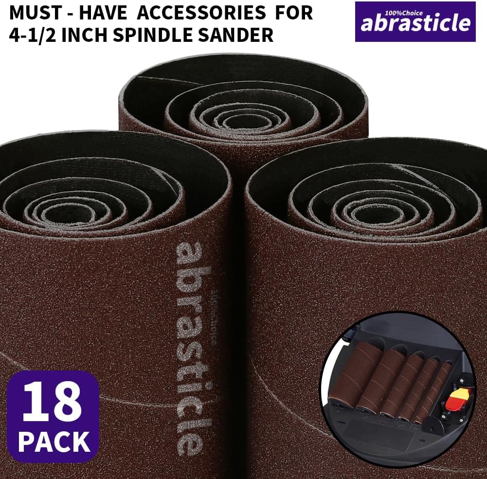 18 Pack Spindle Sander Sleeves, Sanding Sleeves for Oscillating Sander, 80 150 240 Assorted Grit Sandpaper, 4-1/2" Length, 1/2",3/4",1",1-1/2", 2", 3" Diameter - PuriLite