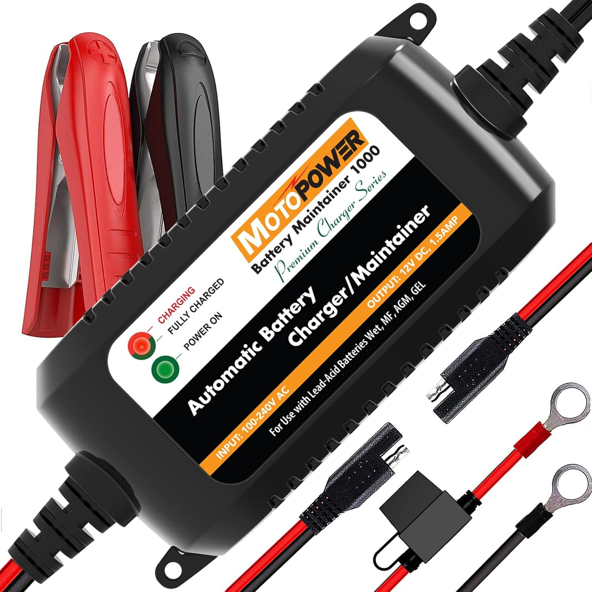 MOTOPOWER MP00205A 12V 800mA Fully Automatic Battery Charger/Maintainer - PuriLite