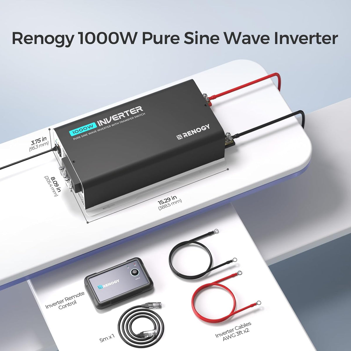 Renogy Pure Sine Wave Inverter 2000W Power Inverter 12V DC to 110V 120V AC Converter, Solar Inverter 12V to 110V 120V Converter with UPS Transfer Switch, Built-in Bluetooth, USB, Remote Controller - PuriLite