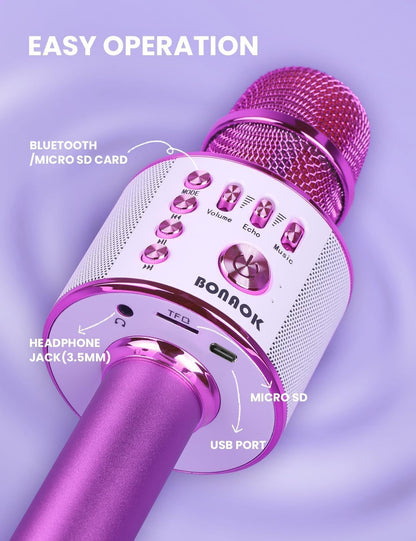 BONAOK Wireless Bluetooth Karaoke Microphone,3-in-1 Portable Instrument Wireless Microphone Mic Speaker Machine Home Party Birthday for All Smartphones（Black） - PuriLite