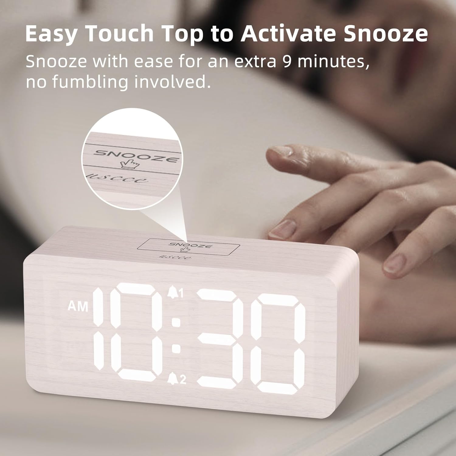 Purilite Select Wooden Digital Alarm Clock with Large LED Display - PuriLite