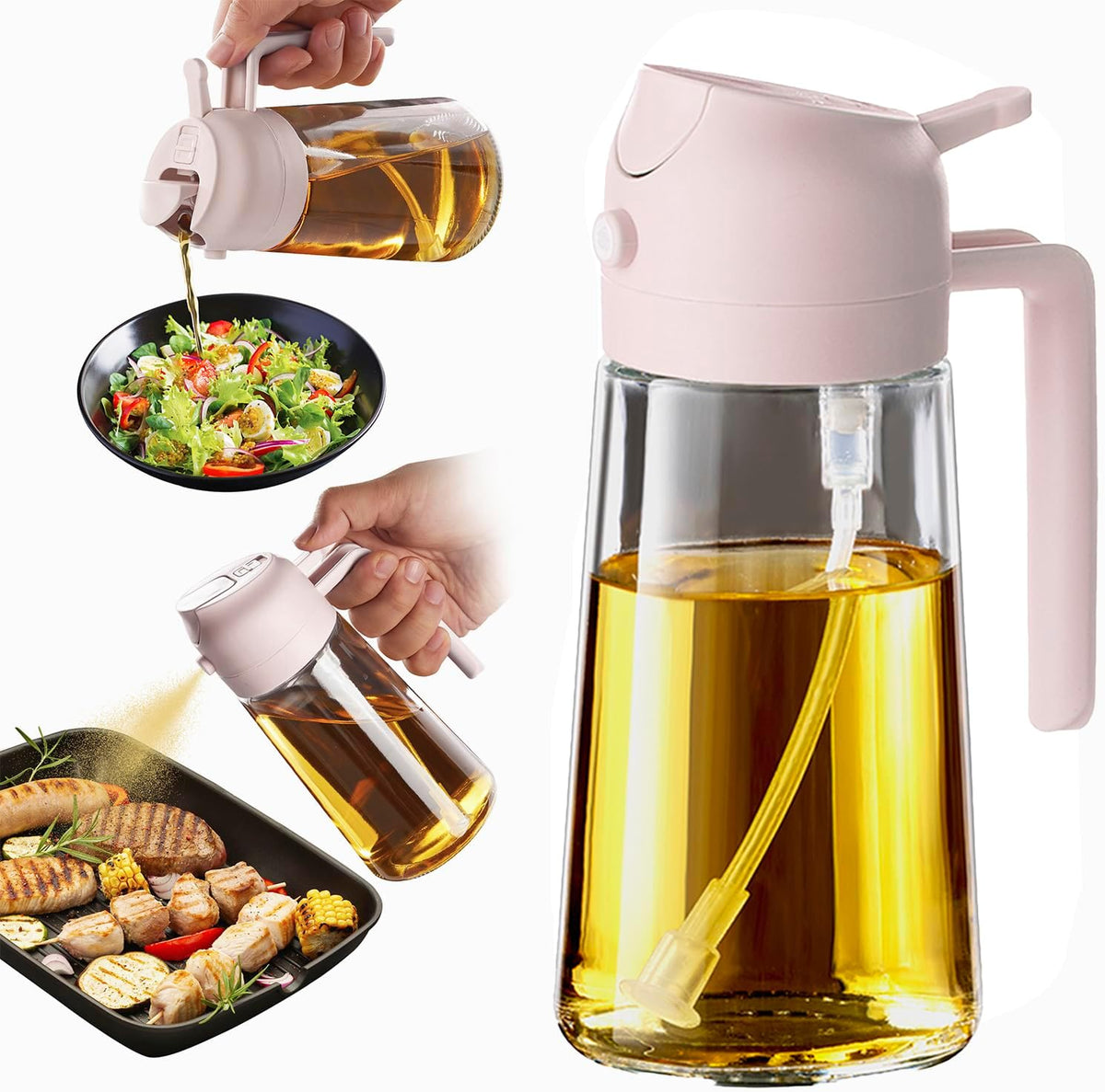 Purilite Select 470ml Glass Oil Sprayer &amp; Dispenser Bottle – 2-in-1 Flip Top - PuriLite