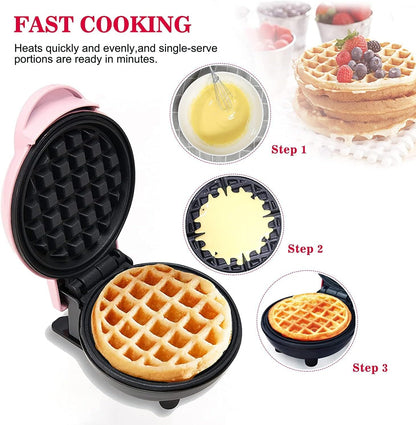Mini Maker Waffle Maker 5“ Non-Stick Waffler Iron Stuffler Stuffed Wafflera Adjustable Browning Control, Heart, Azure - PuriLite