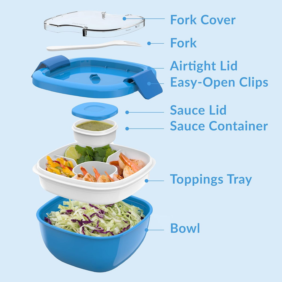 Bentgo Salad - Stackable Lunch Container with Large 54-oz Salad Bowl, 4-Compartment Bento-Style Tray for Toppings, 3-oz Sauce Container for Dressings, Built-in Reusable Fork & BPA-Free (Khaki Green) - PuriLite