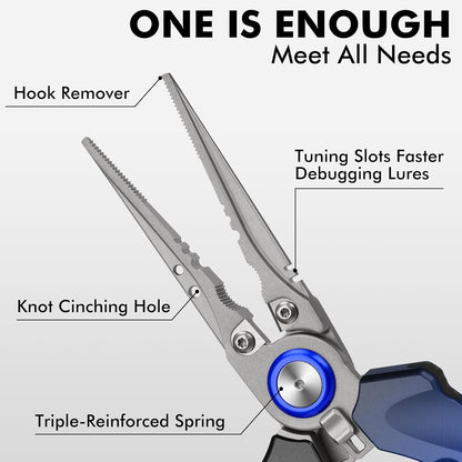 TRUSCEND Lockable Handy Fishing Pliers with Innovative Ergonomic Handle, Saltwater Corrosion Resistant Teflon Coated Fishing Tool, Multi-Function Fishing Gear with Mo-V Cutter, Amazing Fishing Gift - PuriLite