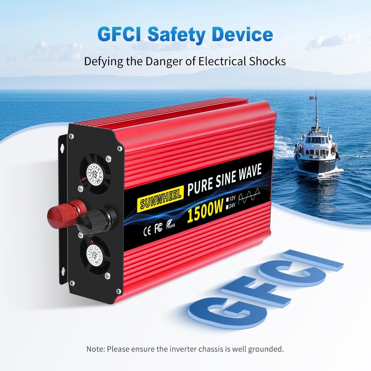 SUNWHEEL 4000W Pure Sine Wave Inverter, 12V DC to 110V/120V AC Power Inverter for RV、Microwave、Off Grid、Truck、Refrigerator、Air Conditioner with 4 AC outlets and LCD Display - PuriLite