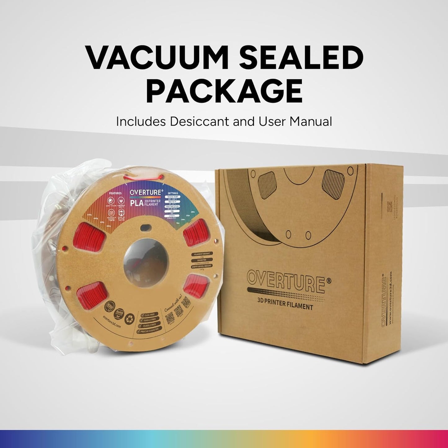 OVERTURE PLA Filament 1.75mm PLA 3D Printer Filament, 1kg Cardboard Spool (2.2lbs), Dimensional Accuracy +/- 0.02mm, Fit Most FDM Printer (Black 1-Pack) - PuriLite