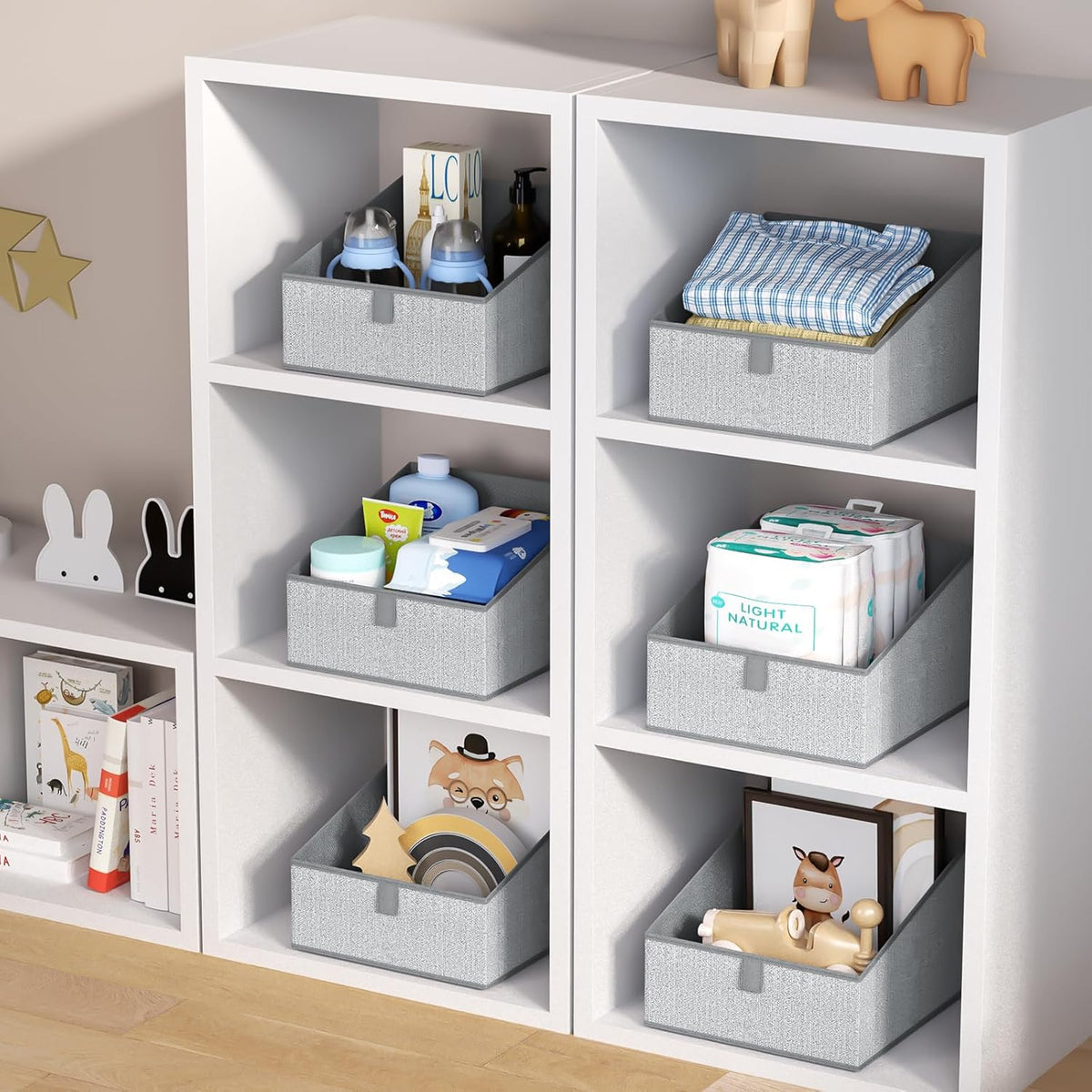 DIMJ Closet Storage Bins - 6 Pack Foldable Storage Baskets Box Fabric Storage Cubes Storage Organization Trapezoid Storage Bin (Arrow Grey) - PuriLite