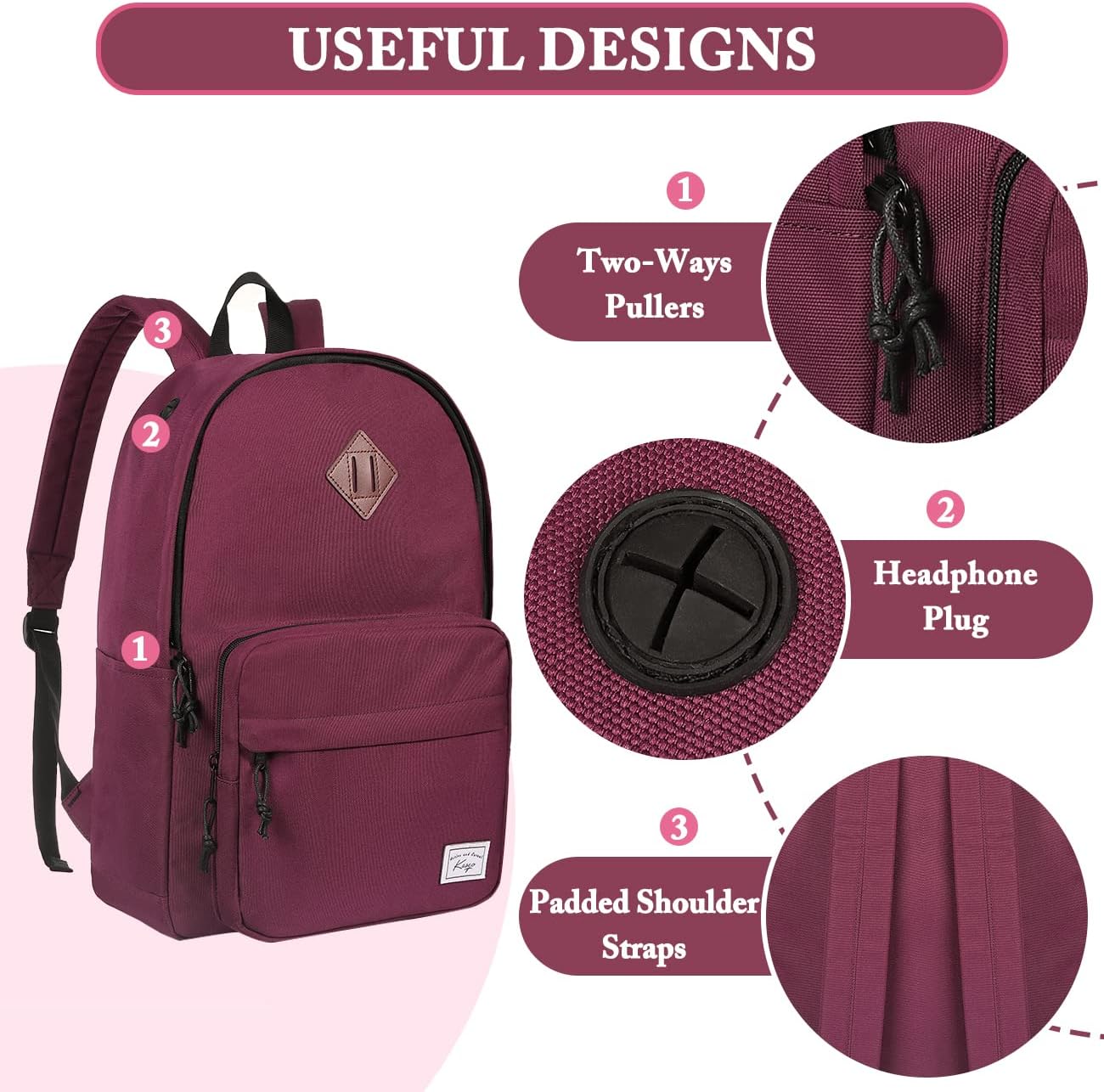School Backpack, Kasqo 15.6 Inch Classic Lightweight Water-Resistant Backpack for Men Women Teens Girls Boys Kids to School, College, Travel, Work, Black - PuriLite
