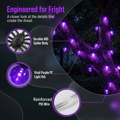 Halloween Lights Outdoor/Indoor,10FT 20LED Purple Spider String Lights